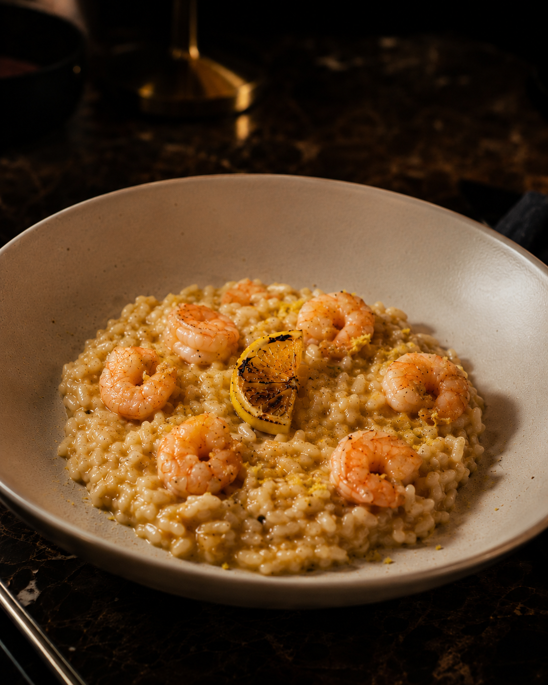 Risoto de Limão Siciliano com Camarões Flambados na Cachaça (2 pessoas) 1 Risoto de Limão Siciliano com Camarões Flambados na Cachaça (2 pessoas)